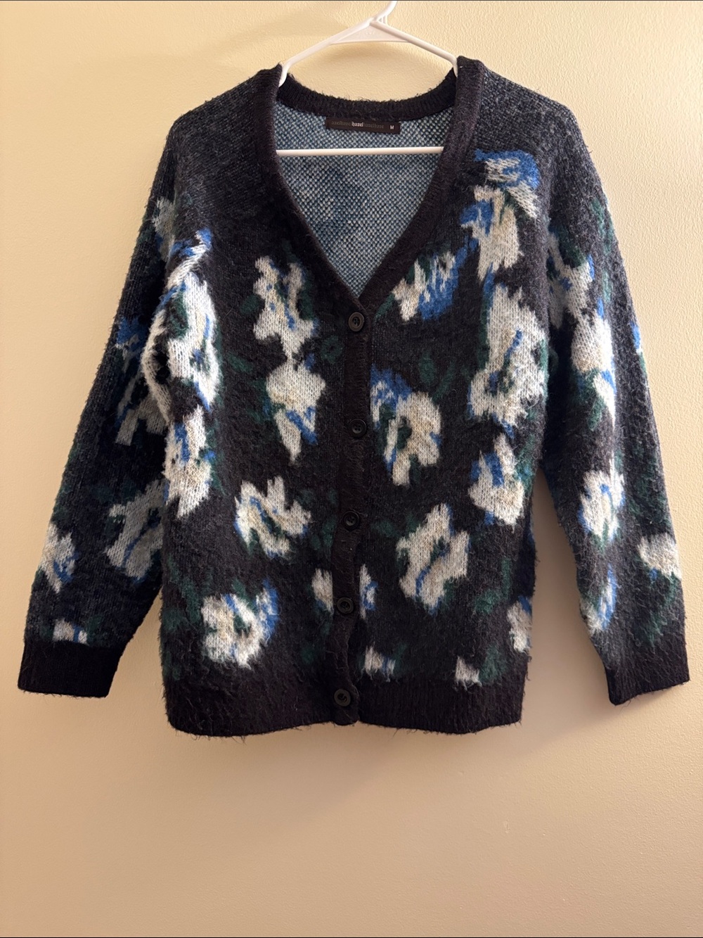 HAZEL ANTHROPOLOGIE Fuzzy Print Cardigan